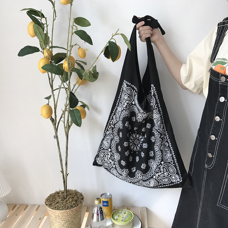 Over Large Cotton Paisley Printing Slouch Bag 2022 Women Youth Teenager Casual Ecology Fabric Big Capacity Shopper Bag