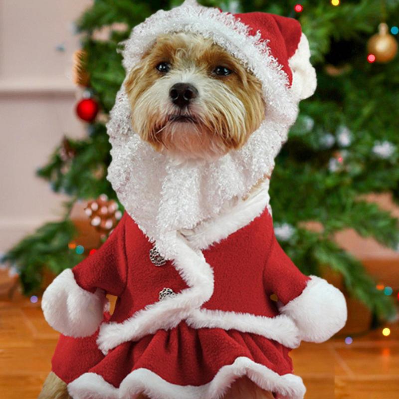 Cão traje de natal traje de cachorro de natal com capuz santa cão traje de natal roupas para animais de estimação bonito filhote de cachorro roupa de natal para pequeno