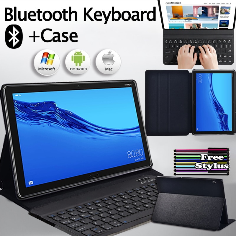 Tablet Geval Voor Huawei Mediapad M5 Lite 10.1 &quot;/M5 10.8&quot; Pu Lederen Beschermhoes Flip Cover Case + Draagbare Bluetooth Toetsenbord + Pen