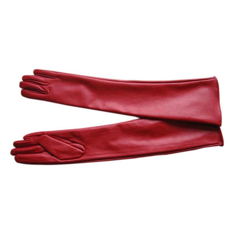 Women Faux Leather Long Gloves Full Fingers Winter Warm Gloves Outdoors Long Black Red: Red / L