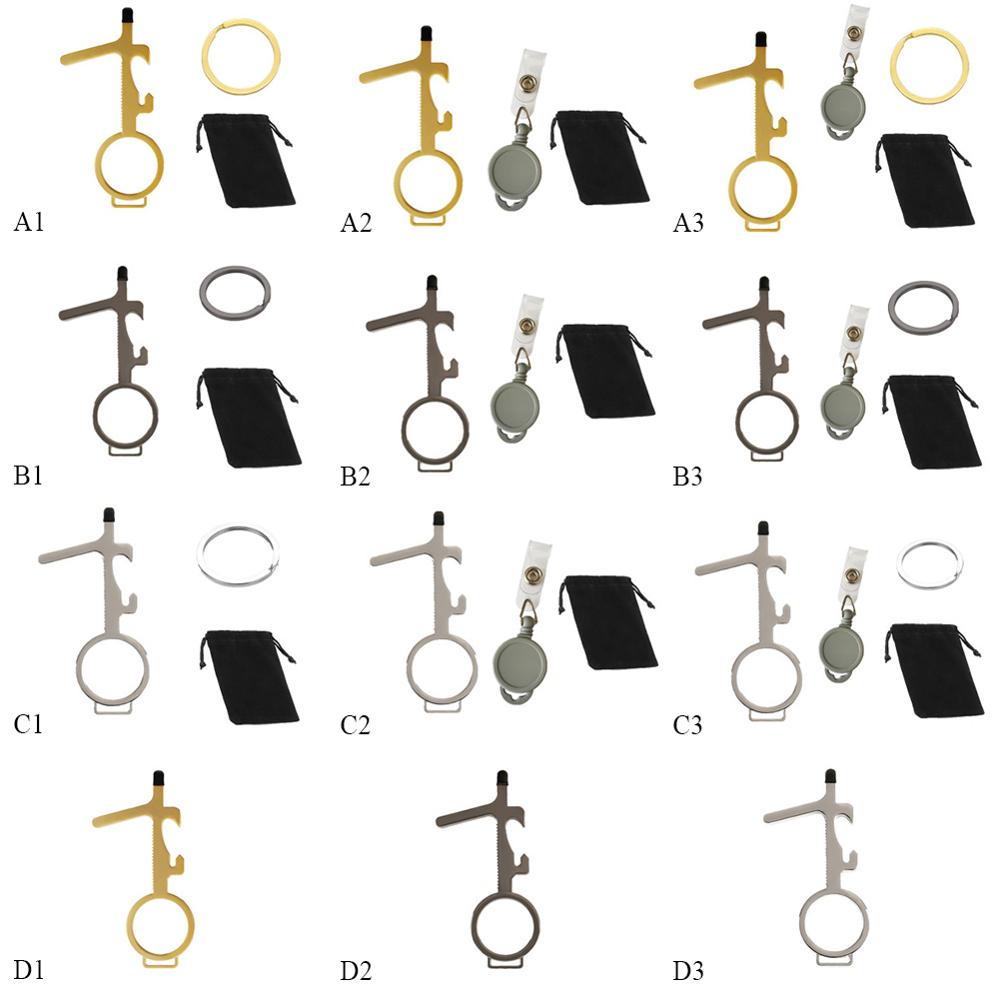 No Touch Door Opener With Telescopic Rope Zinc Alloy Keychain Key Unbuckle Hand Protection EDC Open Door Key Bottle Opener