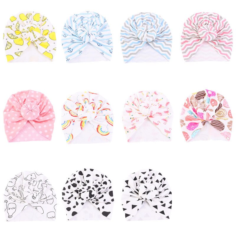 Baby Hair Cap For Sleeping American Cotton Donut Printing Turban Hat Elastic Bonnet Headband European Children's Hood