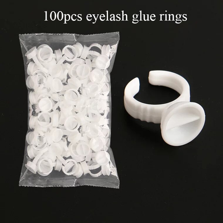 Anillo de pegamento desechable para pestañas, soporte para Paleta de extensión de pestañas, anillos de pegamento, herramientas de maquillaje para pestañas, 100 unids/bolsa