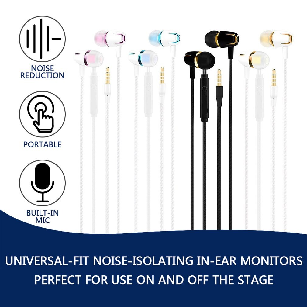 Wired Earphone Electroplating Bass Stereo In-ear Earphone with Mic Hansfree Call Phone Earphone for Android iOS