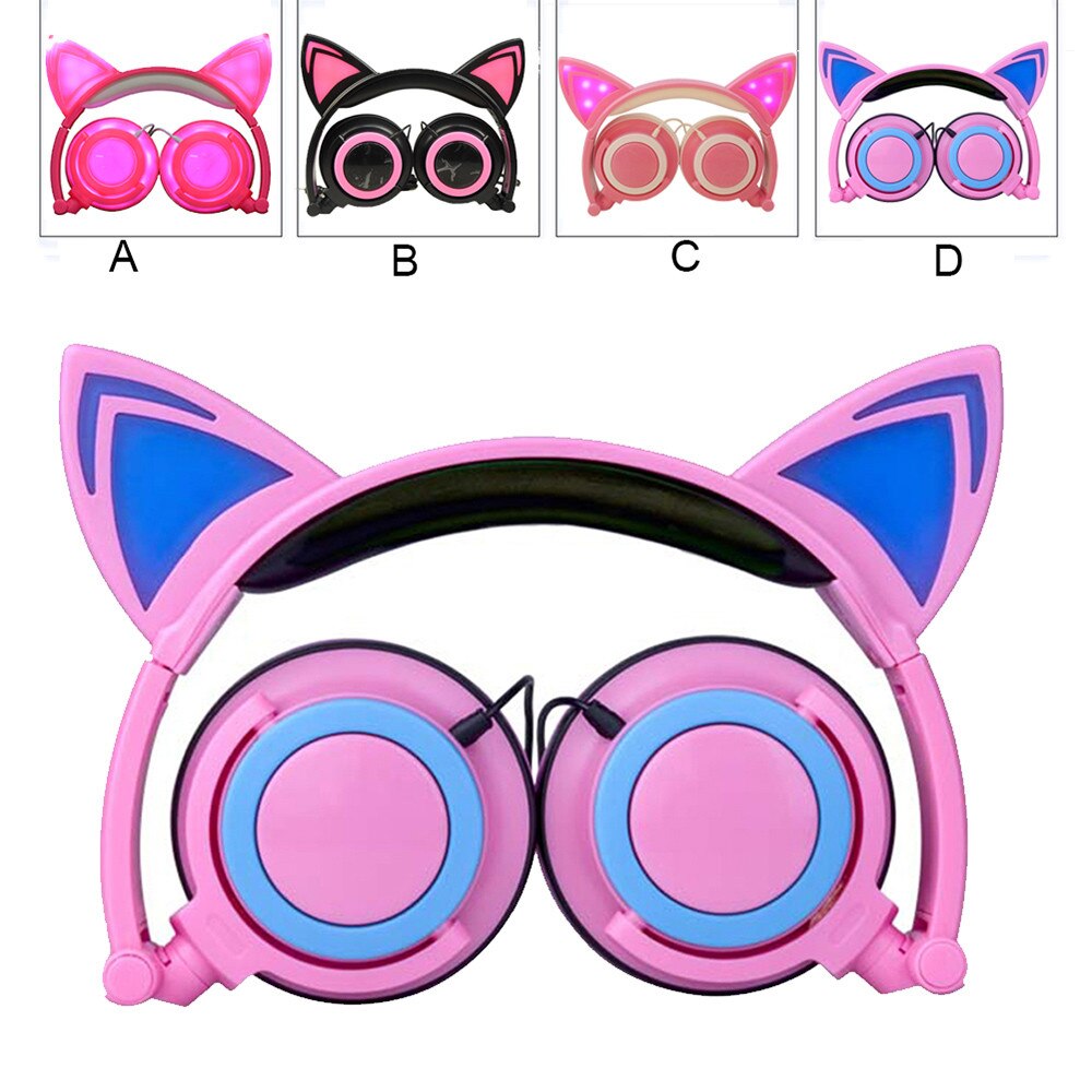Foldable Cat Ear LED Music Lights Headphone Earphone headset for Laptop MP3 Flashing Glowing Gaming Earphones Adult Children