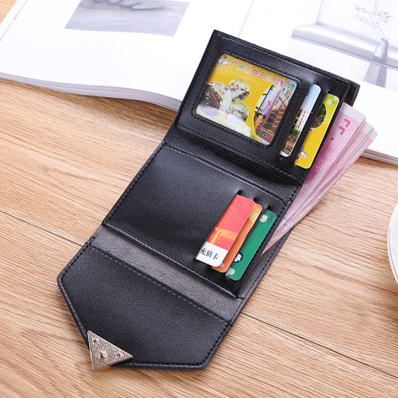 Women Wallets PU Leather Vintage Small Fresh Metal Heart-Shaped Lady Student Short Purse Women Small Simple Wallet