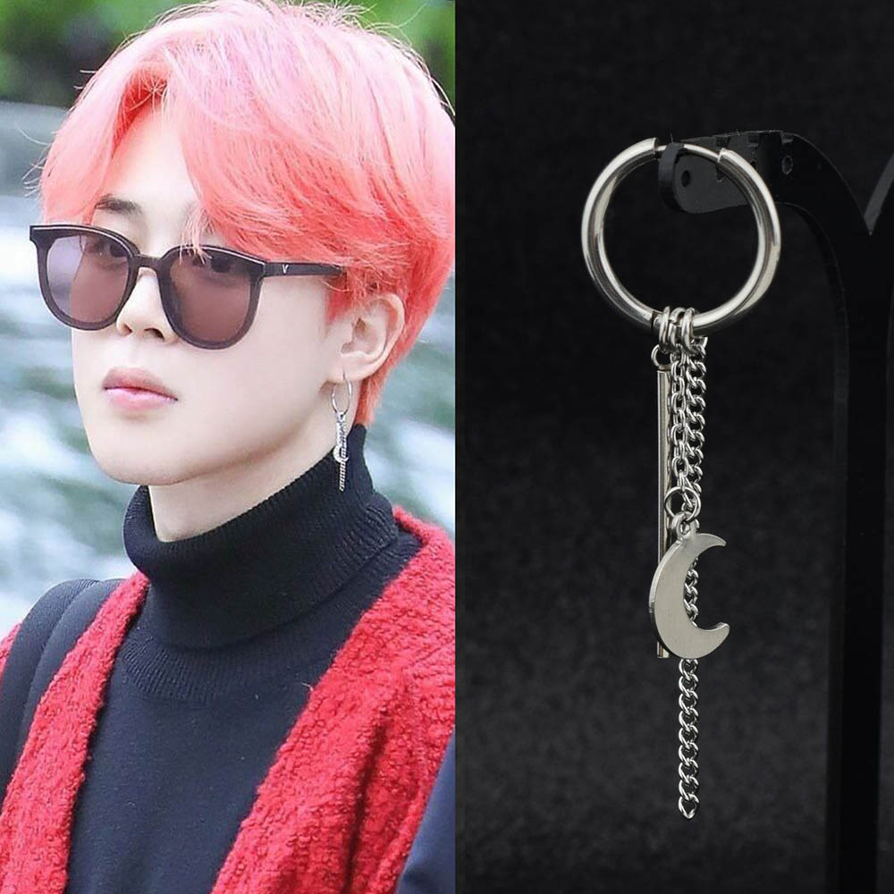 Mens Punk Oorbellen Kpop Dna Koreaanse Roestvrij Staal Stud Oorbellen Maan Veer Cross Hanger Rock Jongens Hip Hop Unisex Oor clip