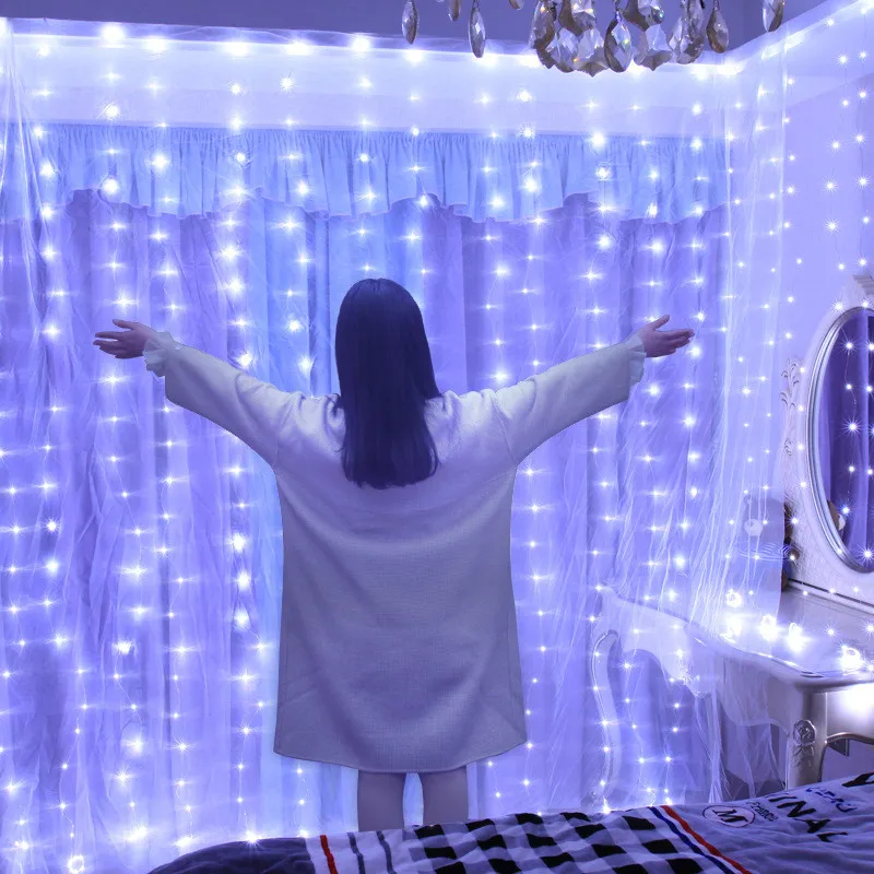 Guirnalda de cortina LED de 3M para ventana, guirnalda de luces con USB, festón de hadas con Control remoto, decoraciones de boda y Navidad para la habitación del hogar