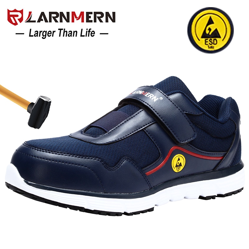 LARNMERN-zapatos de trabajo para hombre, calzado de seguridad ESD con punta de acero, antideslizante, reflectante, protector para construcción