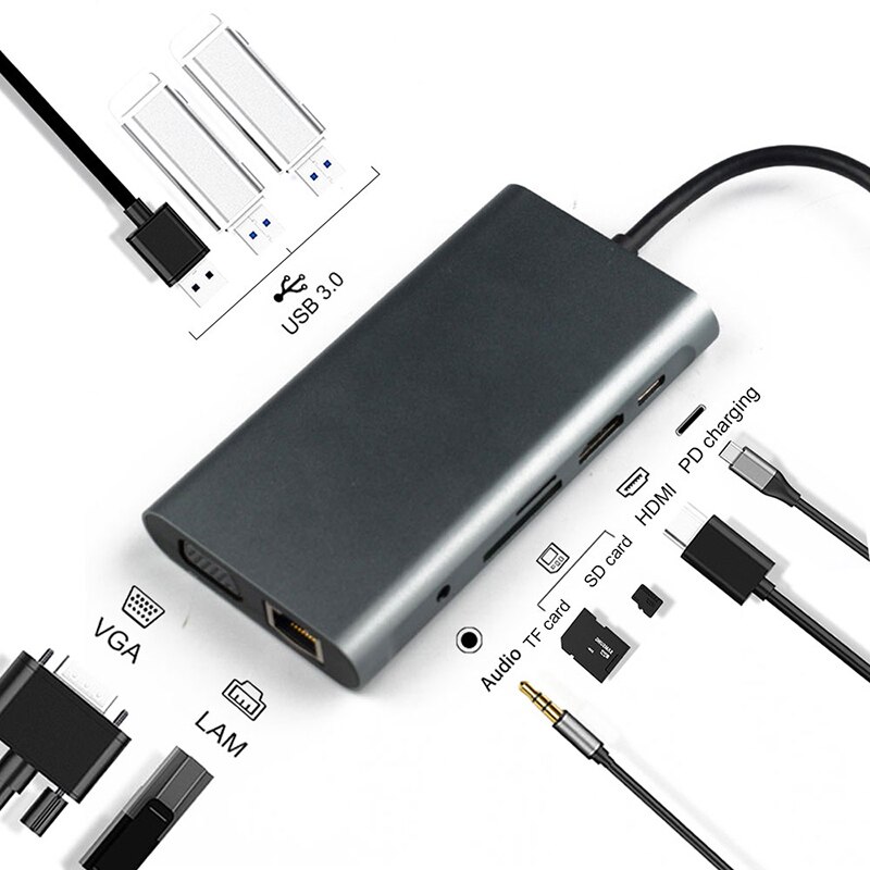 USB C Hub Laptop Docking Station Typ C Adapter mit 3,5mm Audio Port für Windows Computer