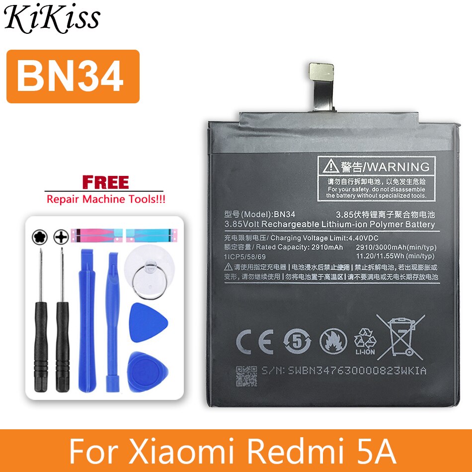 Bateria bm47 para xiaomi redmi 4x 3 3s 3pro/redmi 5 plus 5a/redmi note 4 4x bataria 5a 3 pro bm 47 46 bn 41 43 bm46 bn41 bn43: BN34-Redmi 5A