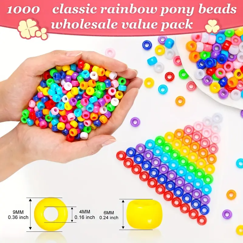 Cuentas multicolores de 6x9mm para hacer joyas, abalorios de Pony con agujero grande para manualidades de niños, pulseras de la amistad, suministros para fabricación de joyas a granel, 1000 piezas
