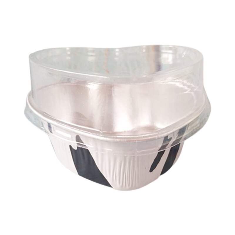 100Pcs Valentine Aluminum Foil Cake Pan 100ml Heart Shaped Cupcake Cup With Lids Disposable Mini Cupcake Cup For Wedding