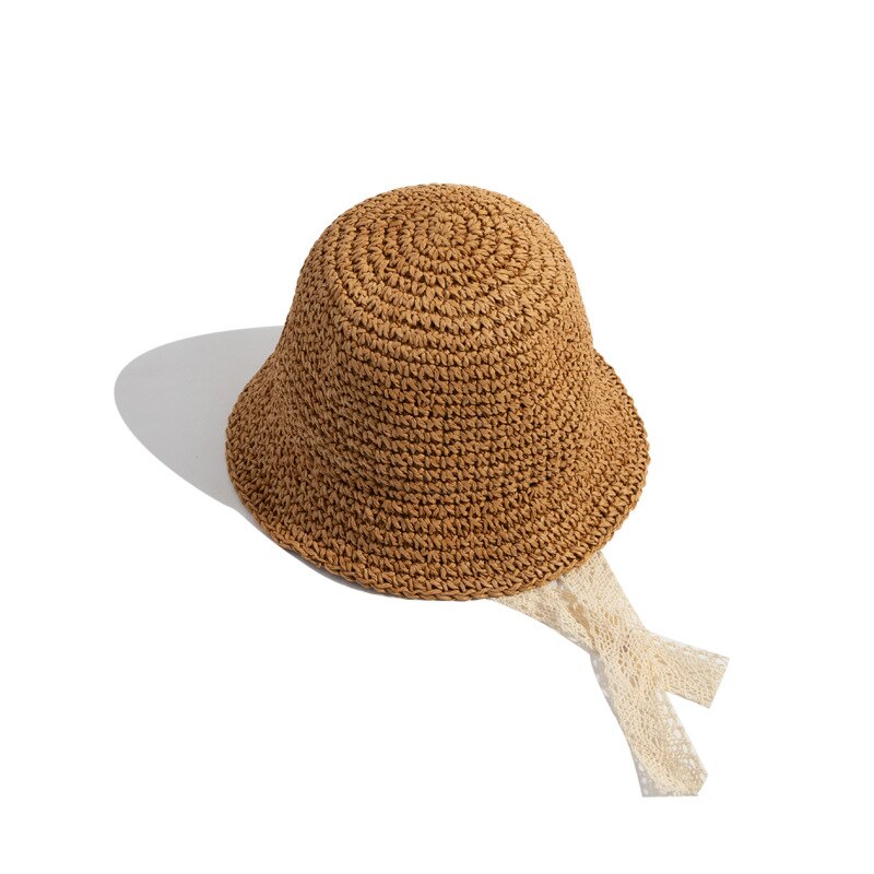 Chapeau de paille d&#39;été en dentelle coupe-vent pour bébé fille et garçon, chapeau de soleil à bord large, mignon, casquette pour enfant: style 2