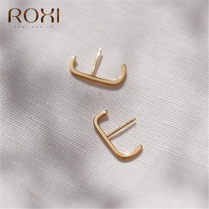 ROXI 100% 925 Sterling Silver Simple Geometric Stud Earrings for Women Rainbow CZ C Shape Ladies Earring Minimalist Jewelry