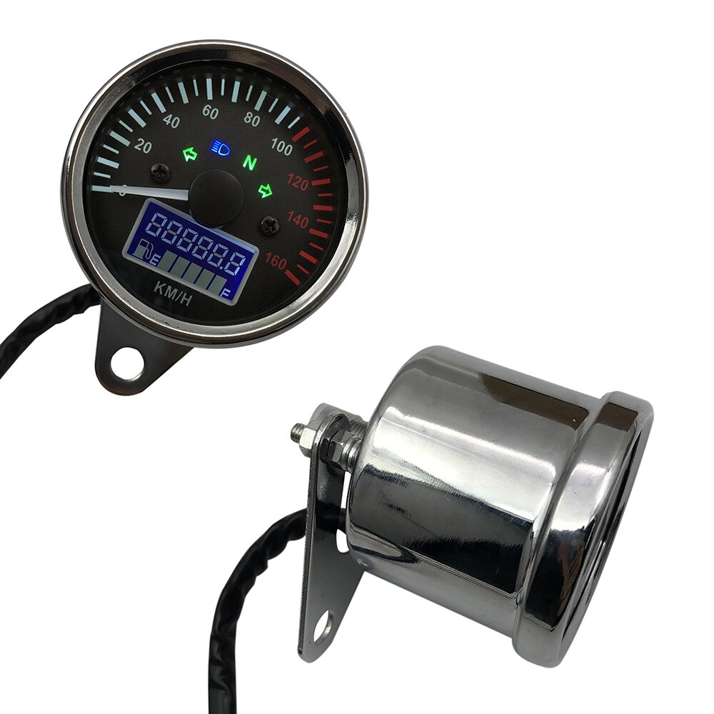 Universal 12V Motorcycle Speedometer LED Digital Tachometer Liquaid Crystal Instrument Gauge Odometer with Fuel meter Indicator