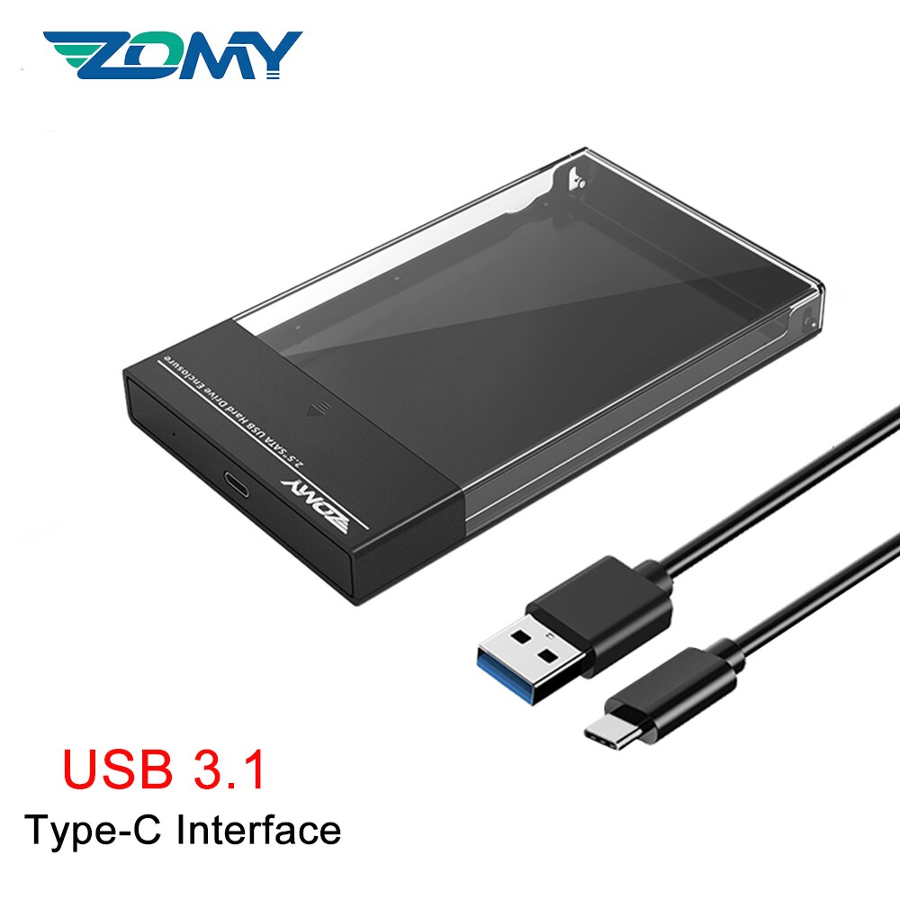 Zomy Black Portable HDD Enclosure 2.5'' SATA to USB 3.1 Transparent External Hard Drive Case Usb3.0 for Laptops Shell SSD Box: USB3.1