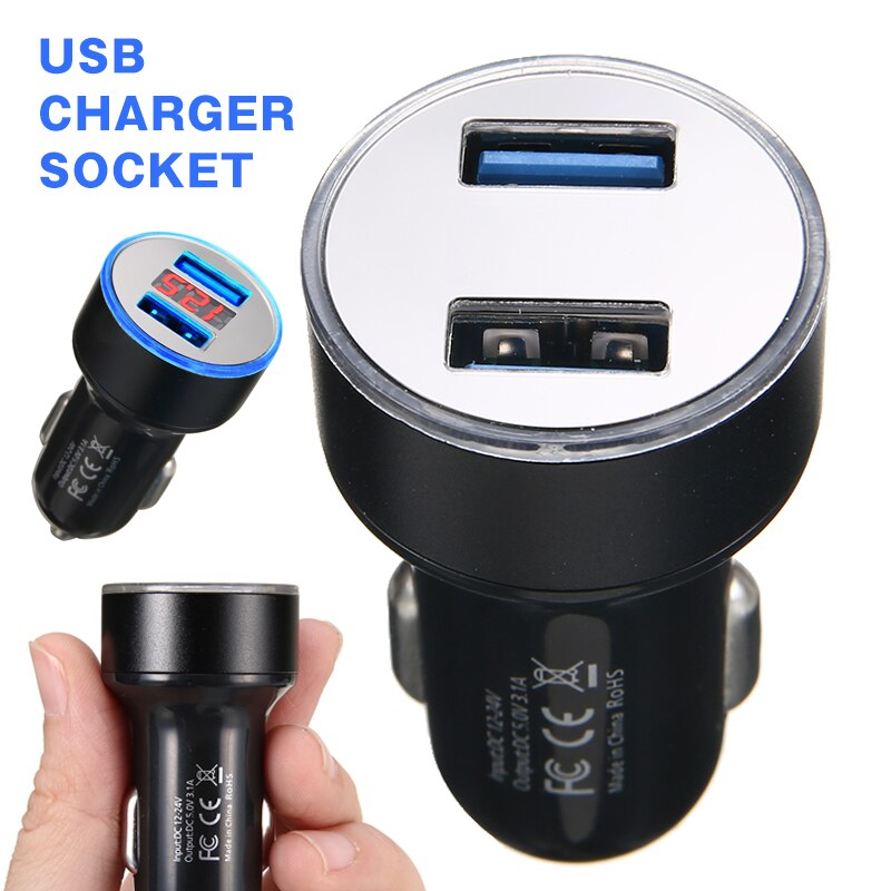 5v 3a -ladegerät mit digitalanzeige, 2 anschlüssen, schnellladefunktion, kfz-lkw-adapter, handy-ladestecker, usb-zigarettenanzünder