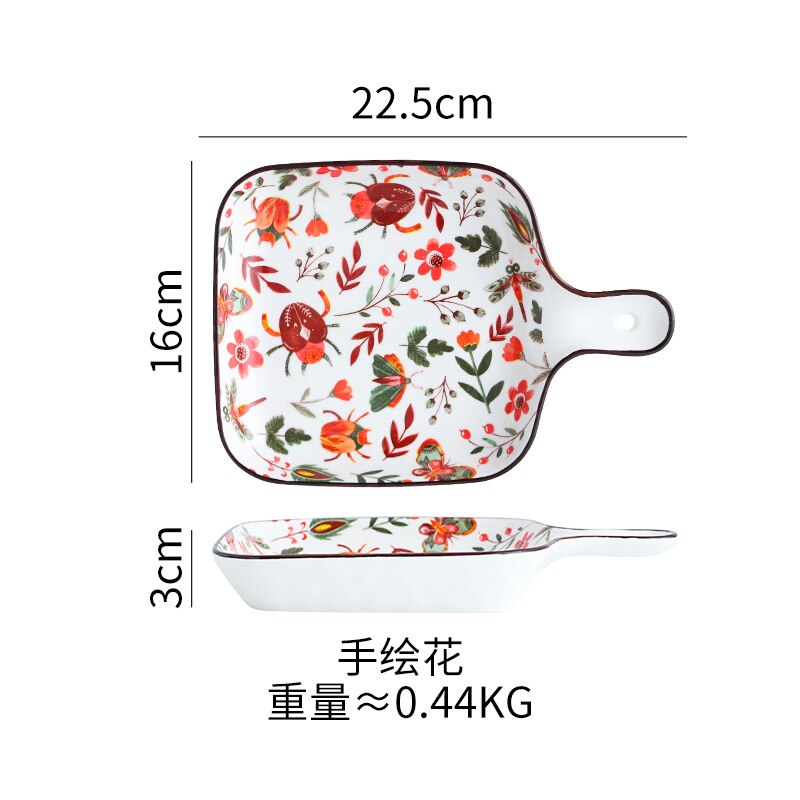 Leuke Cartoon Plaat Keramische Bakken Pan Met Handvat Bakvormen Dessert Cake Brood Dienblad Keuken Servies Magnetron