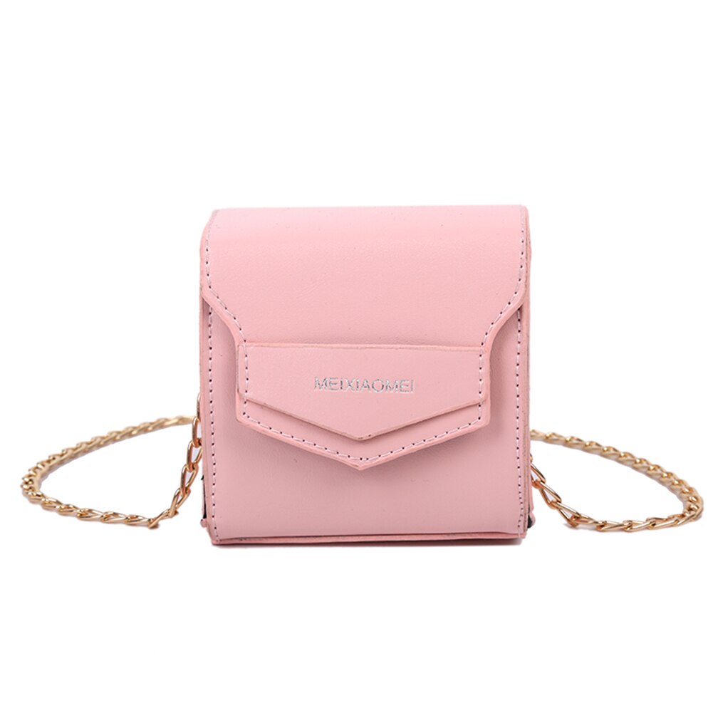 Vintage couleur Pure cuir PU femmes bandoulière sac à main épaule sacs de messager solide chaîne épaule Mini sac à main: Rose