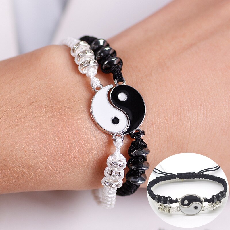 Set di collane per bracciali coppia Tai Chi cinese Fengshui porta fortuna cordoncino di cuoio bracciale intrecciato ciondolo in lega regalo braccialetto intrecciato