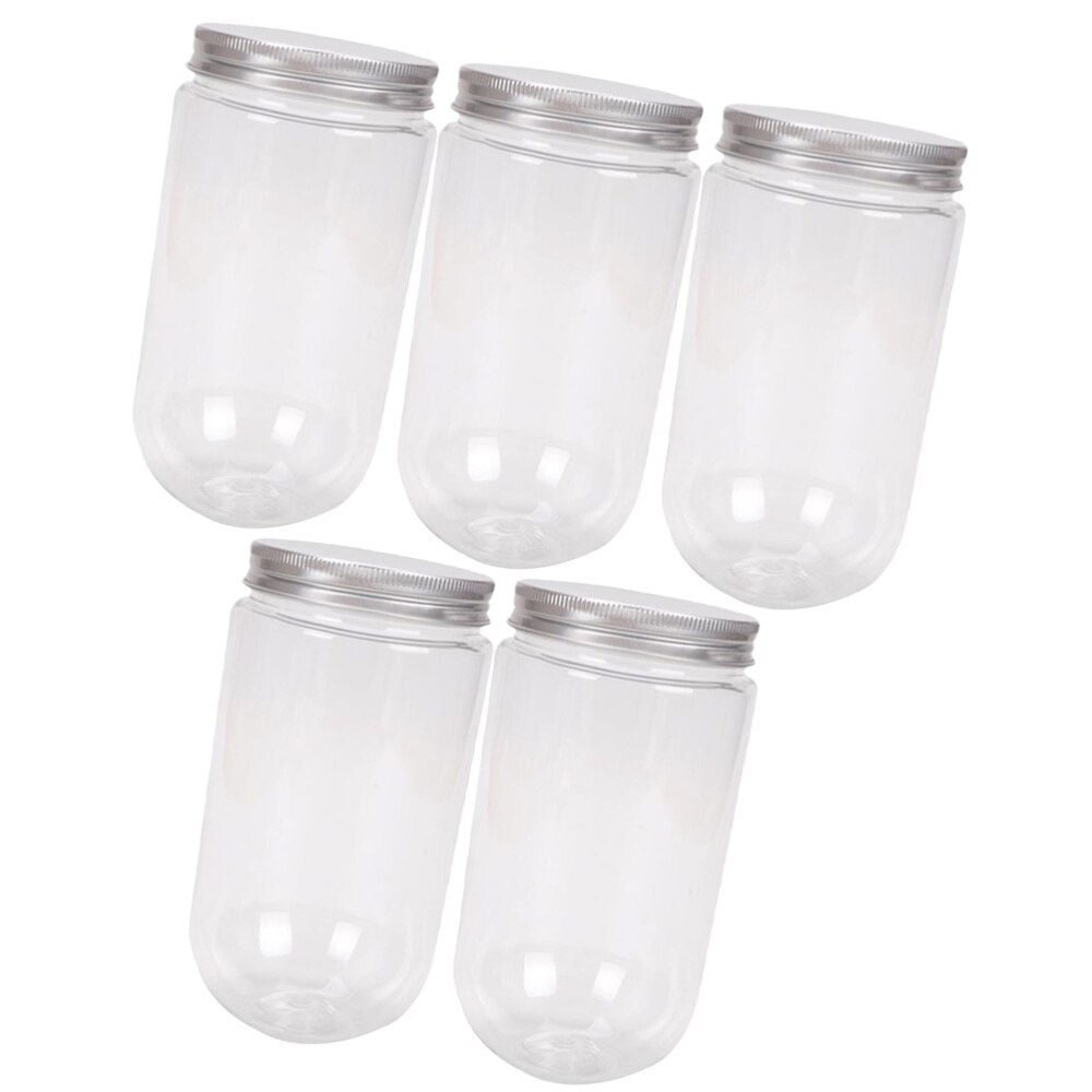 5Pcs 500Ml Dessert Cups Wegwerp U-vormige Thee Fles Transparante Bekers Drank Fles Drinkbeker Met Deksel