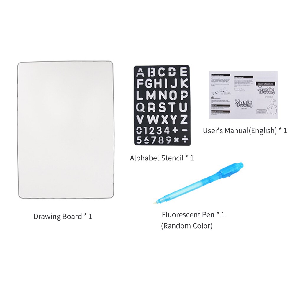 Fluorescent Drawing Board Tablet Light Drawing Pad Doodle Writing Board Glow in Dark with Fluorescent Pen Alphabet Stencil