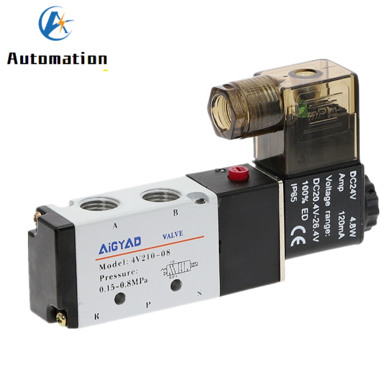 Válvula Solenoide eléctrica de 5 vías y 2 posiciones, 4V210-08, 1/4 &quot;, tamaño de Puerto DC12V,24V. Válvula de control de aire de piezas neumáticas, AC 110V,220V
