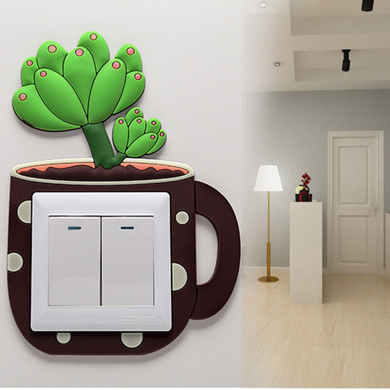 Cactus de dibujos animados fluorescentes, pegatinas para interruptor de pared, decoración para habitación de bebé, interruptor de luz luminoso, decoraciones de pared 3d