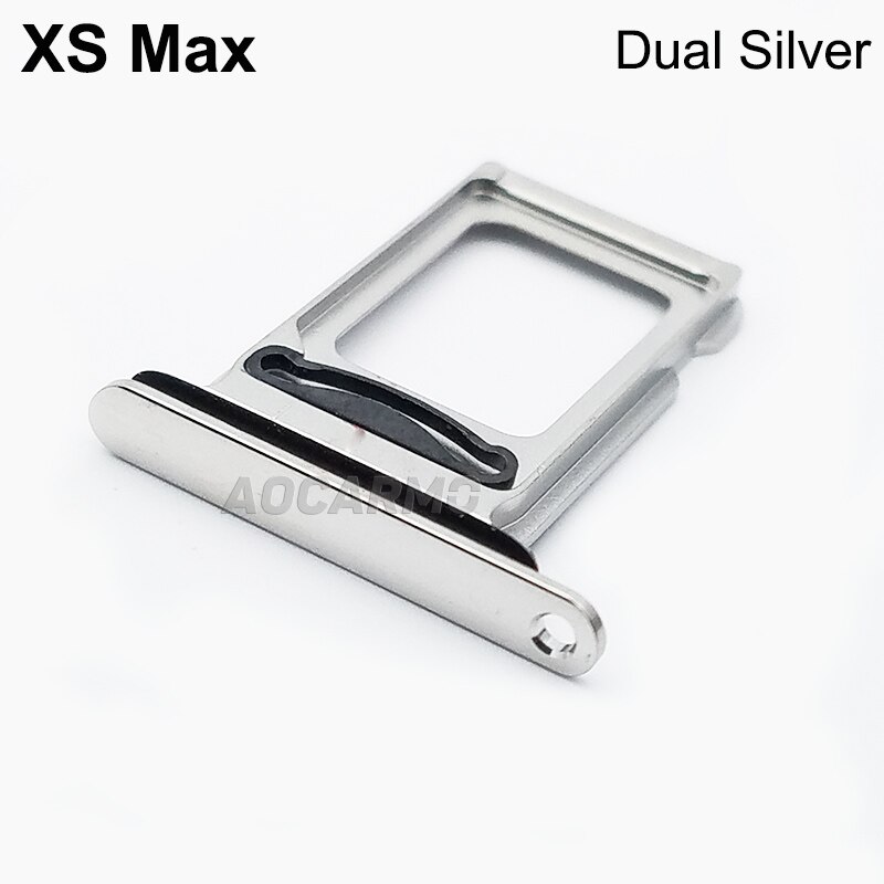 Aocarmo For iPhone XS Max Single Double Sim Card Micro Holder Dual Sim Card Tray Slot Replacement Part: XS Max Dual Silver