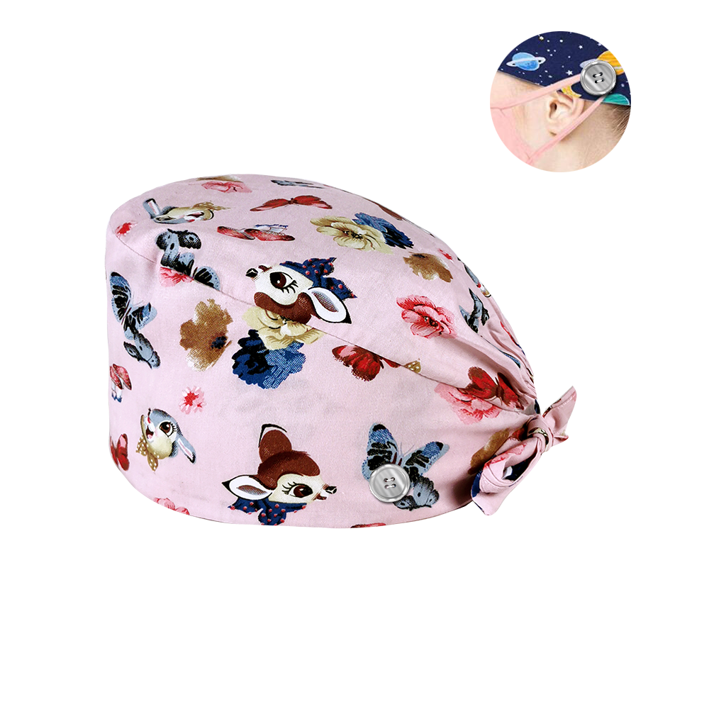 HC2K12018wholesale Buttons scrub hat Unisex sweat-absorbent Pet grooming caps printing Cap Women and Men Cleaning scrub caps: hat12105