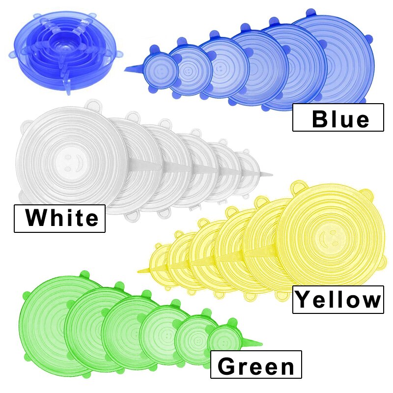 6 Stuks Silicone Stretch Deksels Herbruikbare Luchtdicht Silicone Voedsel Cover Ecofriendly Verse Cover Keuken Siliconen Vershoud Deksels