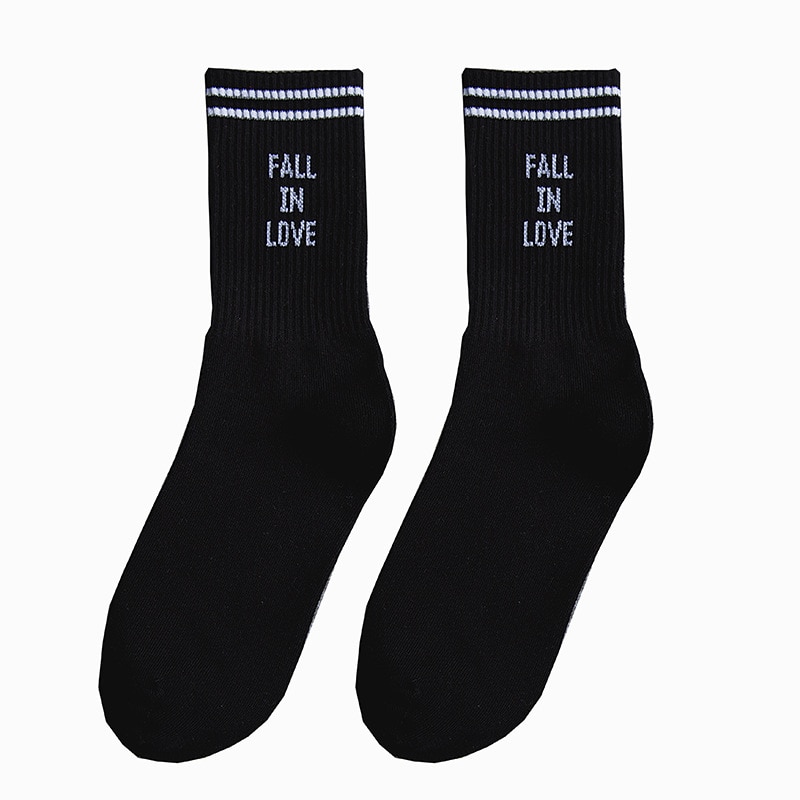 "FALL IN LOVE" Letter Funny Socks Japanese Harajuku White Socks Women Warm Personality Street Sokken Calcetines Mujer