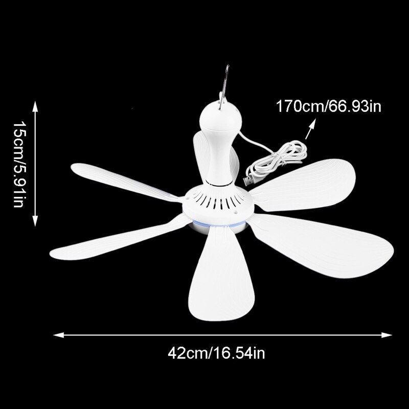 6 Leaves USB Ceiling Canopy Fan Remote Control Timing 4 Speed Hanging Tent Fan
