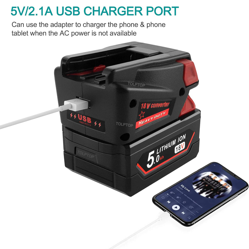 Akku-Adapter-Konverter für Milwaukee 18 V Li-Ionen-Akku für Milwaukee V18 48-11-1830 Akku-Werkzeuge mit USB-Ladeanschluss