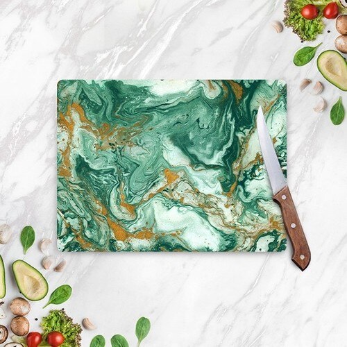 Grøn marmor ser guldmønstret glas skærebord køkken skærebræt køkken 30 x 40 cm