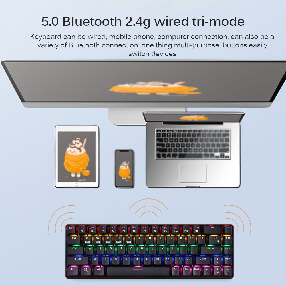 68-Key Player Keyboard Wireless Bluetooth Type-C RGB Backlit Wired Mechanical Gaming Keyboard LED Backlit Mechanical Keyboard