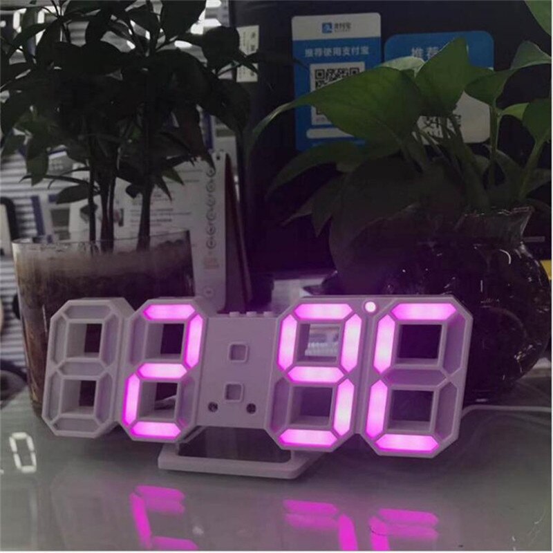 3d led vækkeur digitalt ur væg horloge snooze termometer skrivebord bord ur stue kontor boligindretning horolog: Lyserød 106