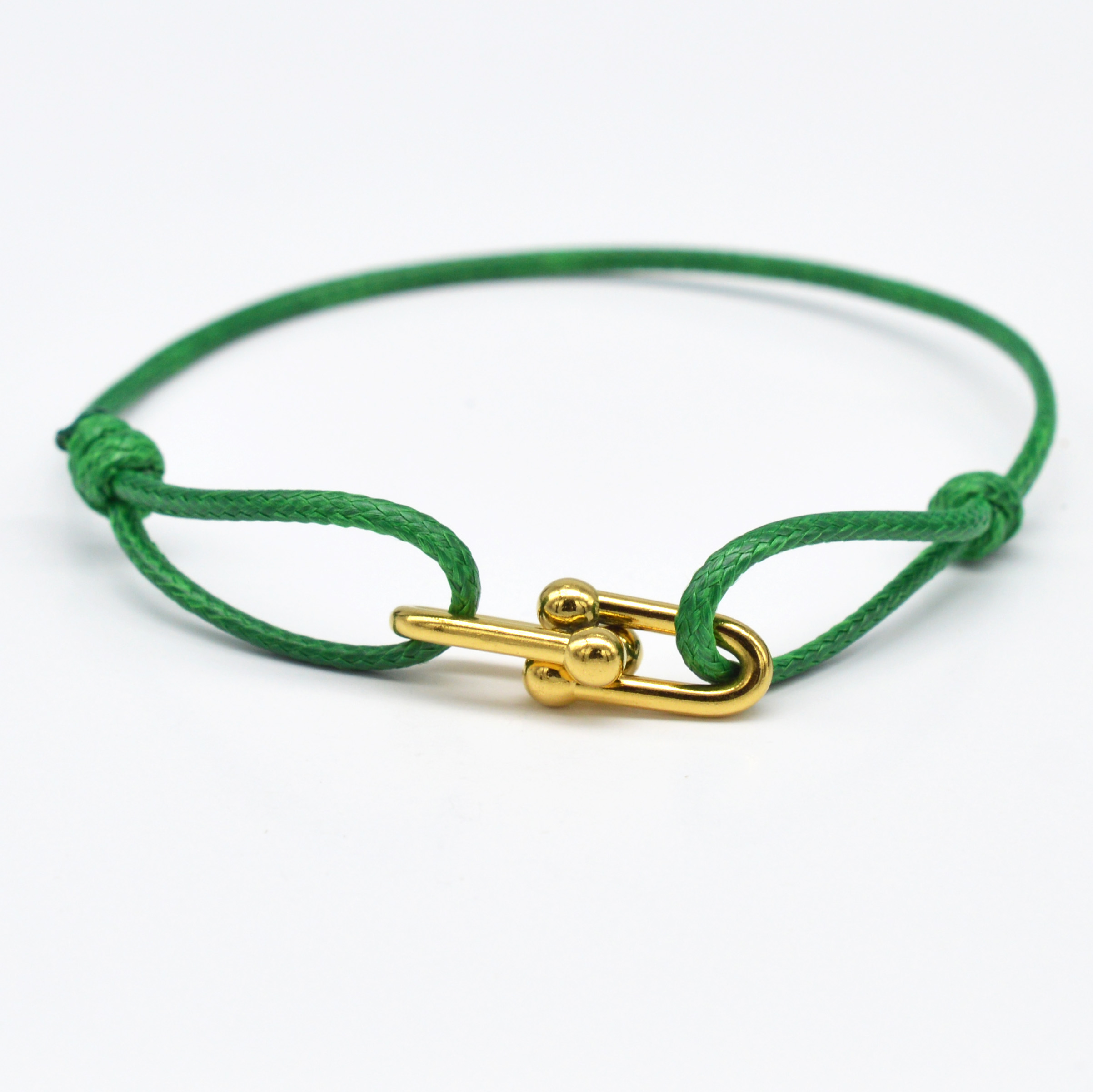 Zalman-pulsera con hebilla de herradura de bambú Simple, cinta trenzada, pulseras de cuerda ajustables DIY, joyería de acero inoxidable para hombres y mujeres: Verde Dragonly