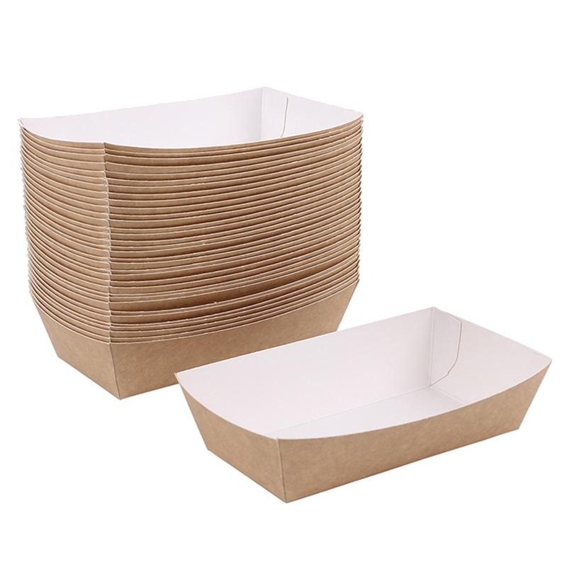 100/50Pcs Disposable Paper Food Serving Tray Kraft Paper Take-Out Boat Shape Snack Open Box French Fries Chicken Storage Tray: 50Pcs 12x6x3.5cm