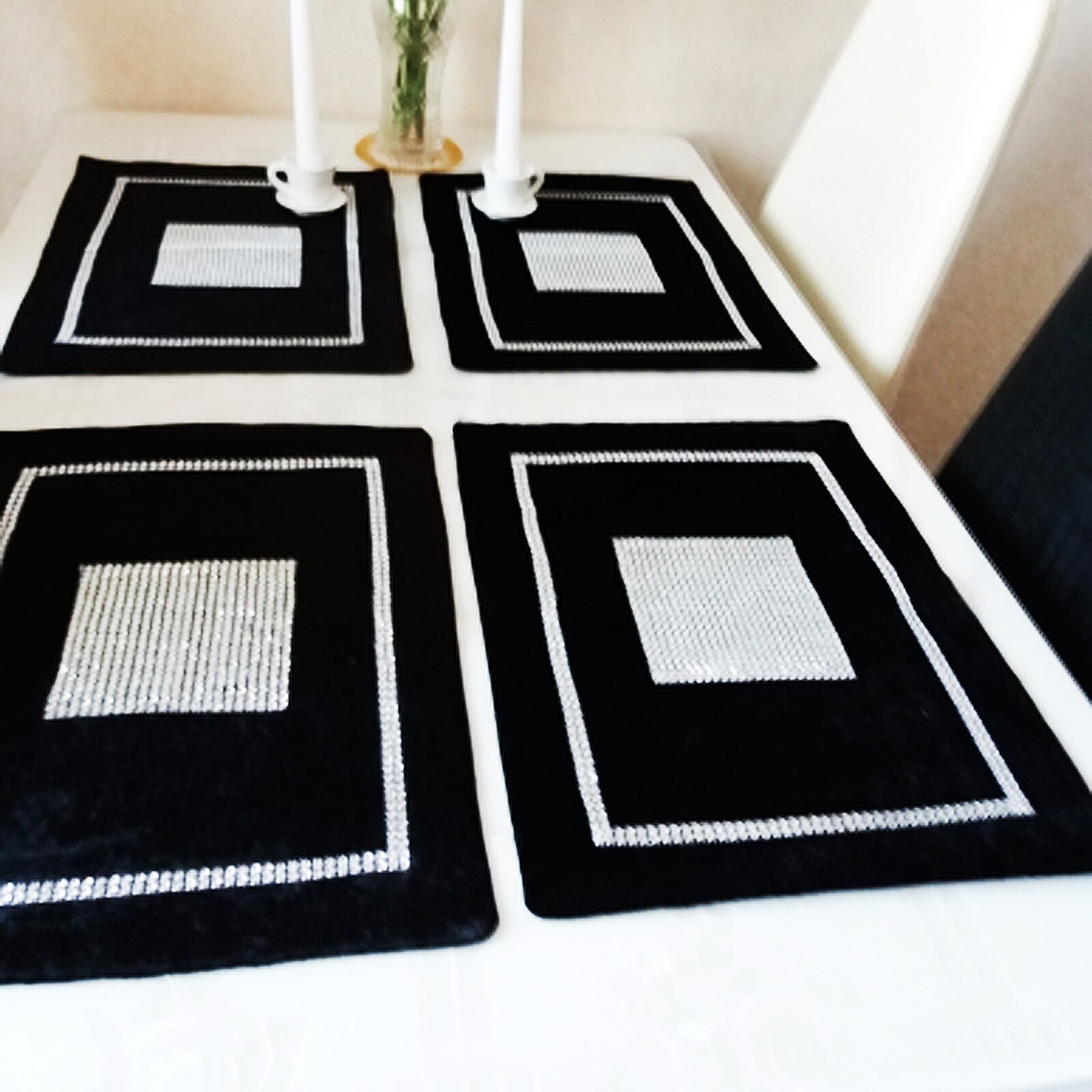 Manteles individuales para cena, manteles de mesa de diamante, cuenco rectangular, servilleta, mesa de lujo, bandeja, posavasos para la decoración del banquete de boda
