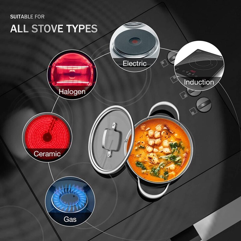 Induction Pot with Glass Lid 3Qt, 7.9 Inch, Compatible with All Heat Sources, Oven Resistant, Stockpot Stew Cooking Pot