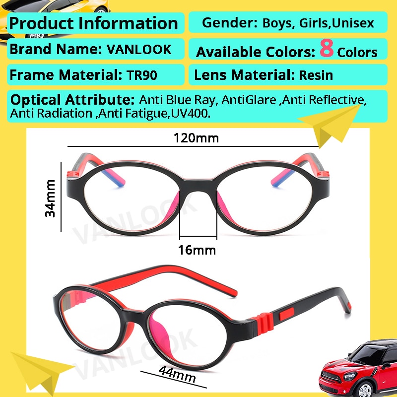 Vanlook lasten tietokonelasit tytöille pojille lapset teini häikäisynesto sininen valoa estävä näyttö peli silica  tr90 w/  kotelo