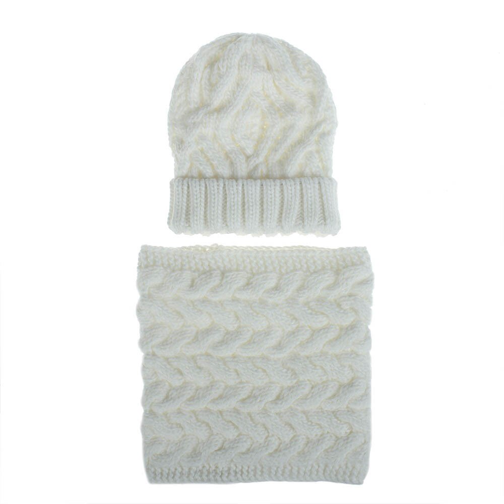 Wintersjaal muts set gebreide muts voor dames winter warme stretch gebreide muts volwassen outfit meisjes gebreide muts met sjaal  wh108d: Wit