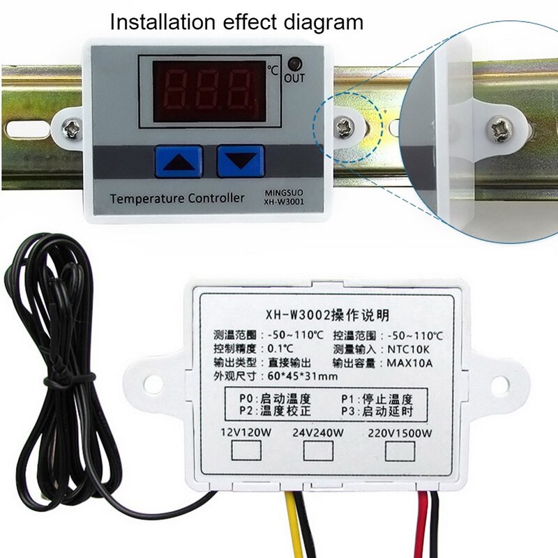12V 24V 220V AC controlador Digital de temperatura LED XH-W3001 para incubadora enfriamiento interruptor de calefacción termostato Sensor NTC