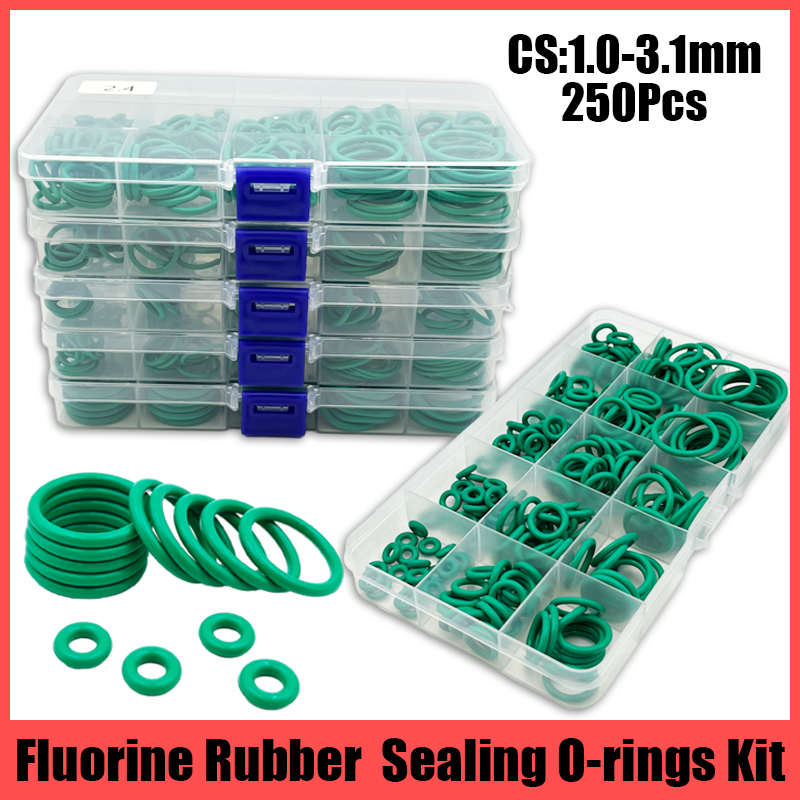 Fkm O Ring Kit Afdichting Pakking Groene Fluor Rubber O-Ring Isolatie Corrosiebestendige Warmte Kraan Loodgieterswerk Auto Pakking