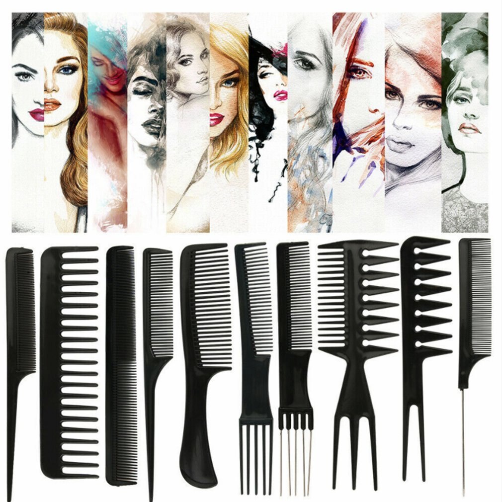 10-Piece Hairdressing Comb Eco-Friendly Plastic Rapid Modeling Anti-Static Massage Comb Straight Hair Tool