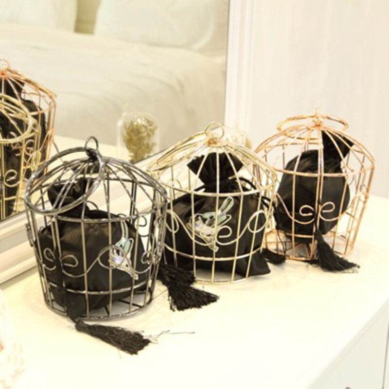 Bolsa de personalidade da moda, gancho bordado, flor, de metal, para gaiola de pássaro, mini bolsa de transporte, bolsa de noite para gaiola de pássaro