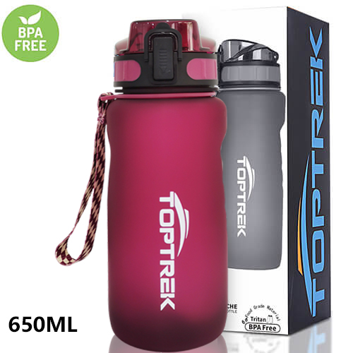 Toptrek urheilu vesipullo 650ml/1000ml bpa ilmaiset juomavälineet ulkokäyttöinen juomavesipullo proteiiniravistin vuotamaton juomapulloni: 8066 punainen 650ml