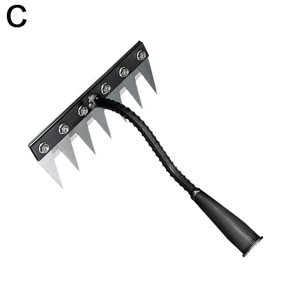 Râteau à main de jardin en acier au carbone, 5/6/7/8 dents, outil agricole, scarificateur de désherbage, herse à ongles agricole, herse en métal, outil de désherbage de jardin: tapez 2
